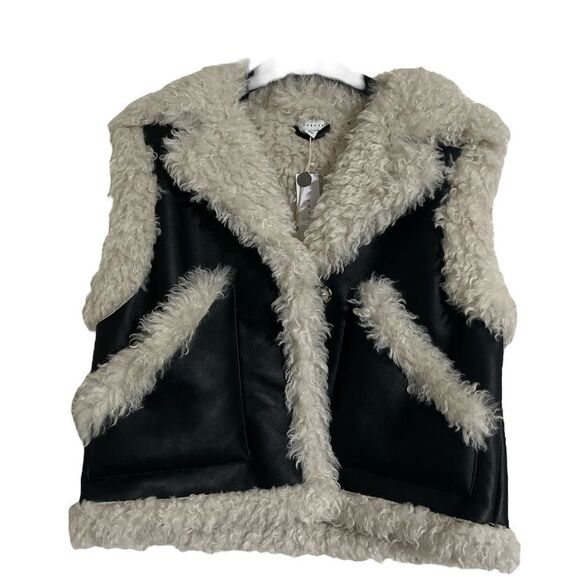Topshop Jackets & Blazers - Topshop Black and Cream Shearling Vest